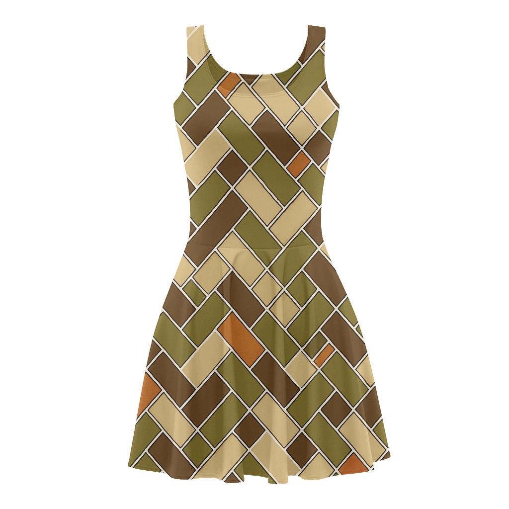 Herringbone Fragment Mosaic stylish a-line skater dresses