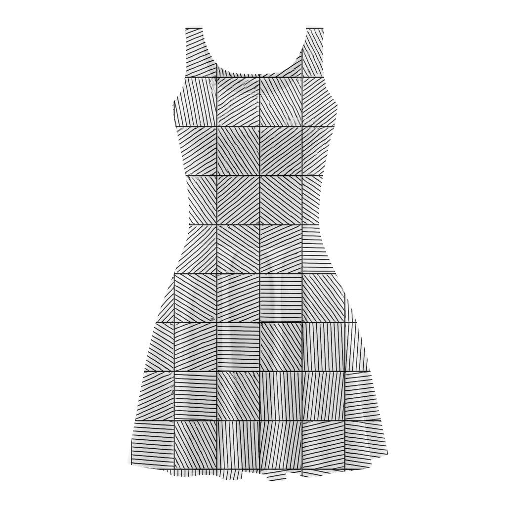 Moire Line Sweep Tiles designer pattern skater dresses