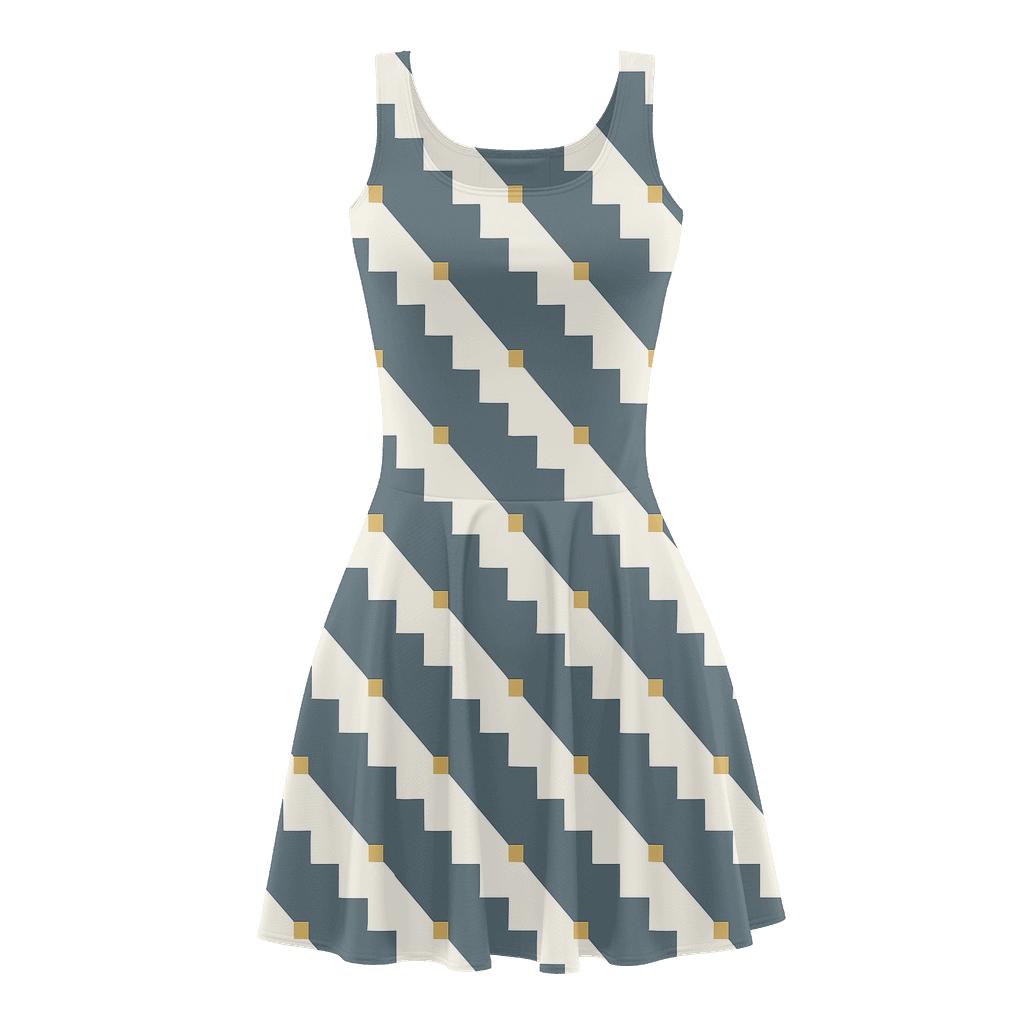 Diagonal Step Cascade floral print skater dresses