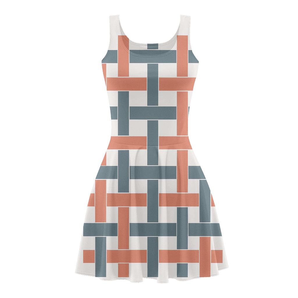 Interlaced Ribbon Grid Flat Weave comfortable stretch skater dresses
