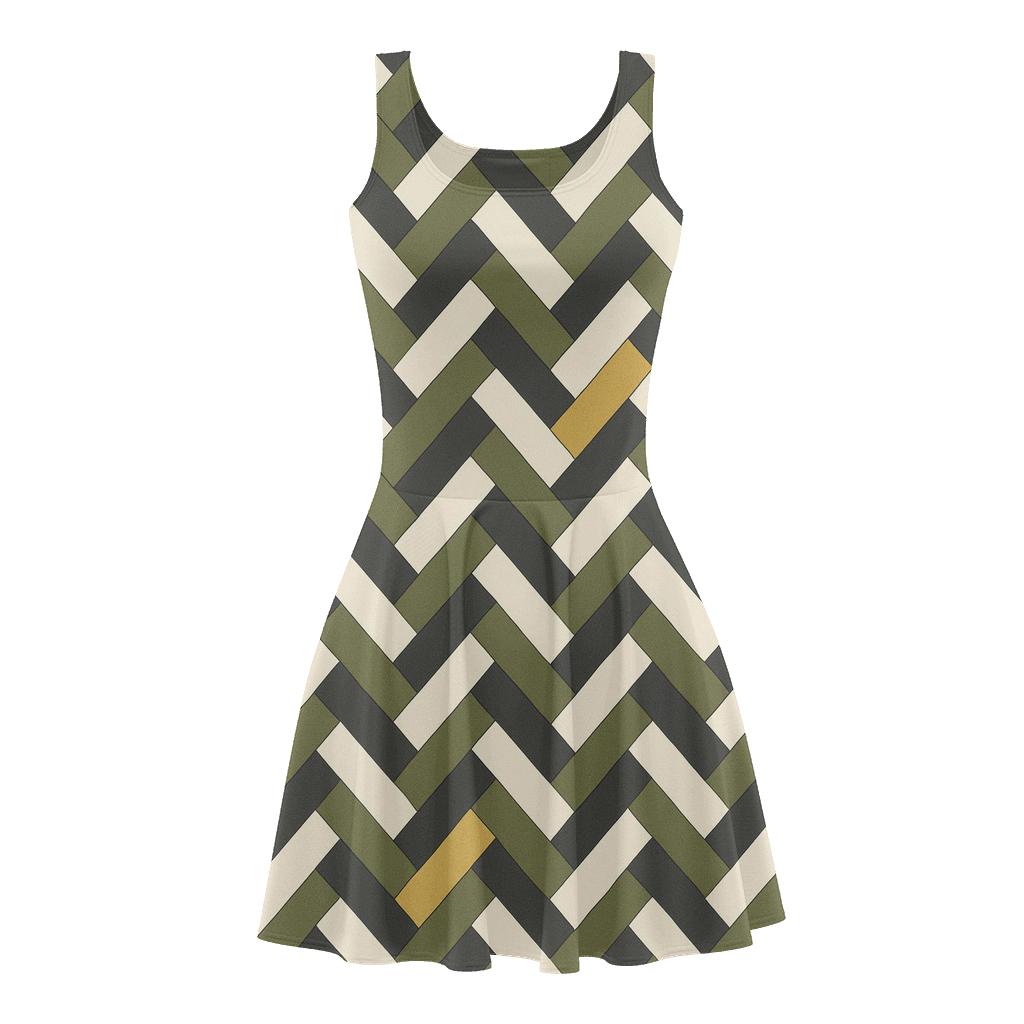 Herringbone Step Stitch floral print skater dresses