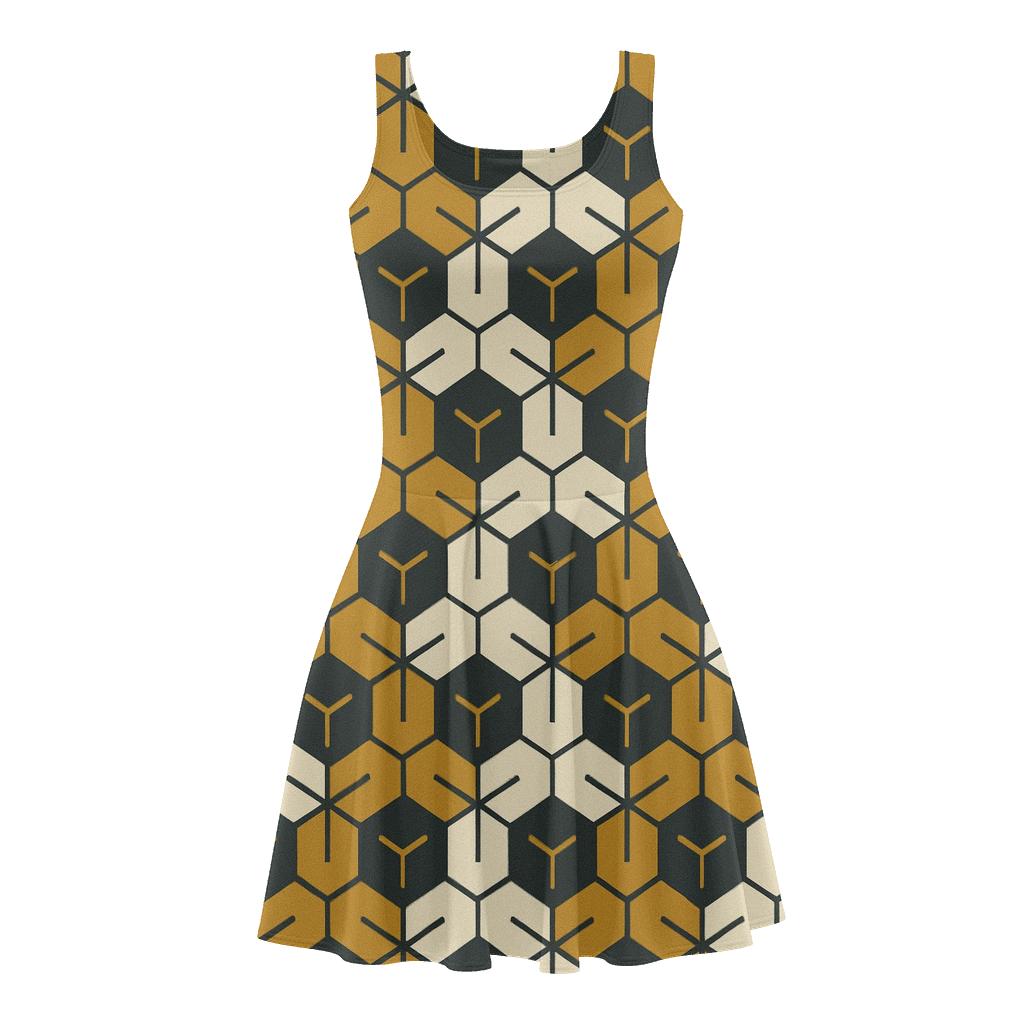 Staggered Hex Stitch Field trendy mini skater dresses