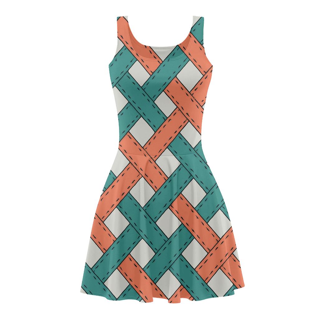 Ribbon Braid Gridlock trendy mini skater dresses