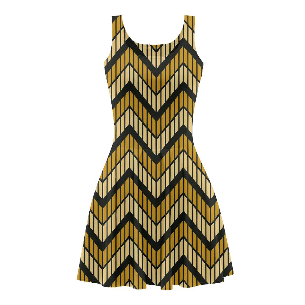 Staggered Barcode Chevron Weave floral print skater dresses