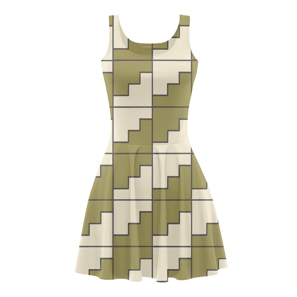 Diagonal Step Quilt Blocks floral print skater dresses