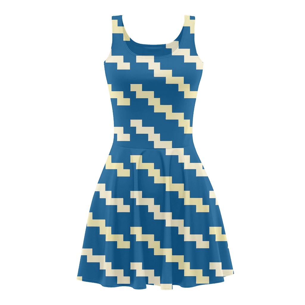 Pixel Step Gradient Bands comfortable stretch skater dresses
