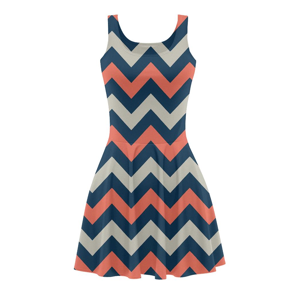 Chevron Offset Pulse comfortable stretch skater dresses