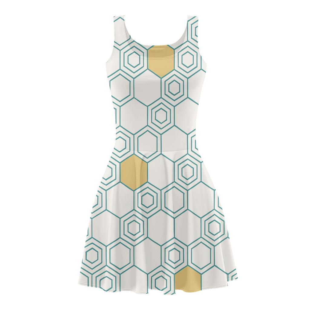Hex Cell Skip Stitch floral print skater dresses