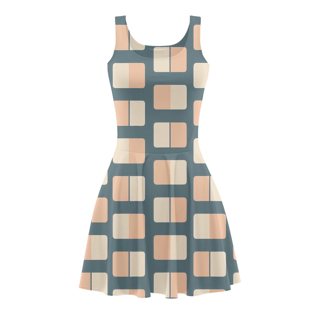 Staggered Block Chainlink comfortable stretch skater dresses