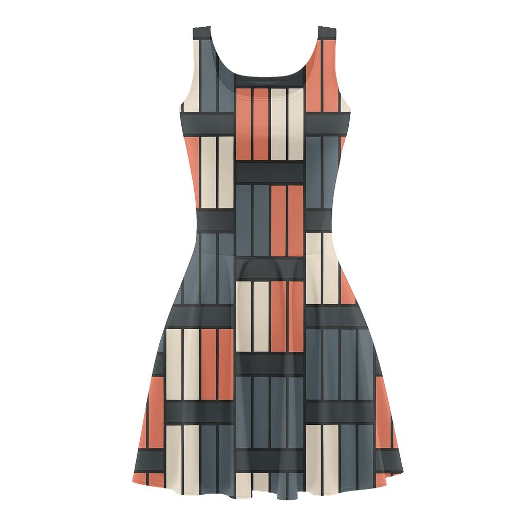 Staggered Block Phase Bars trendy mini skater dresses