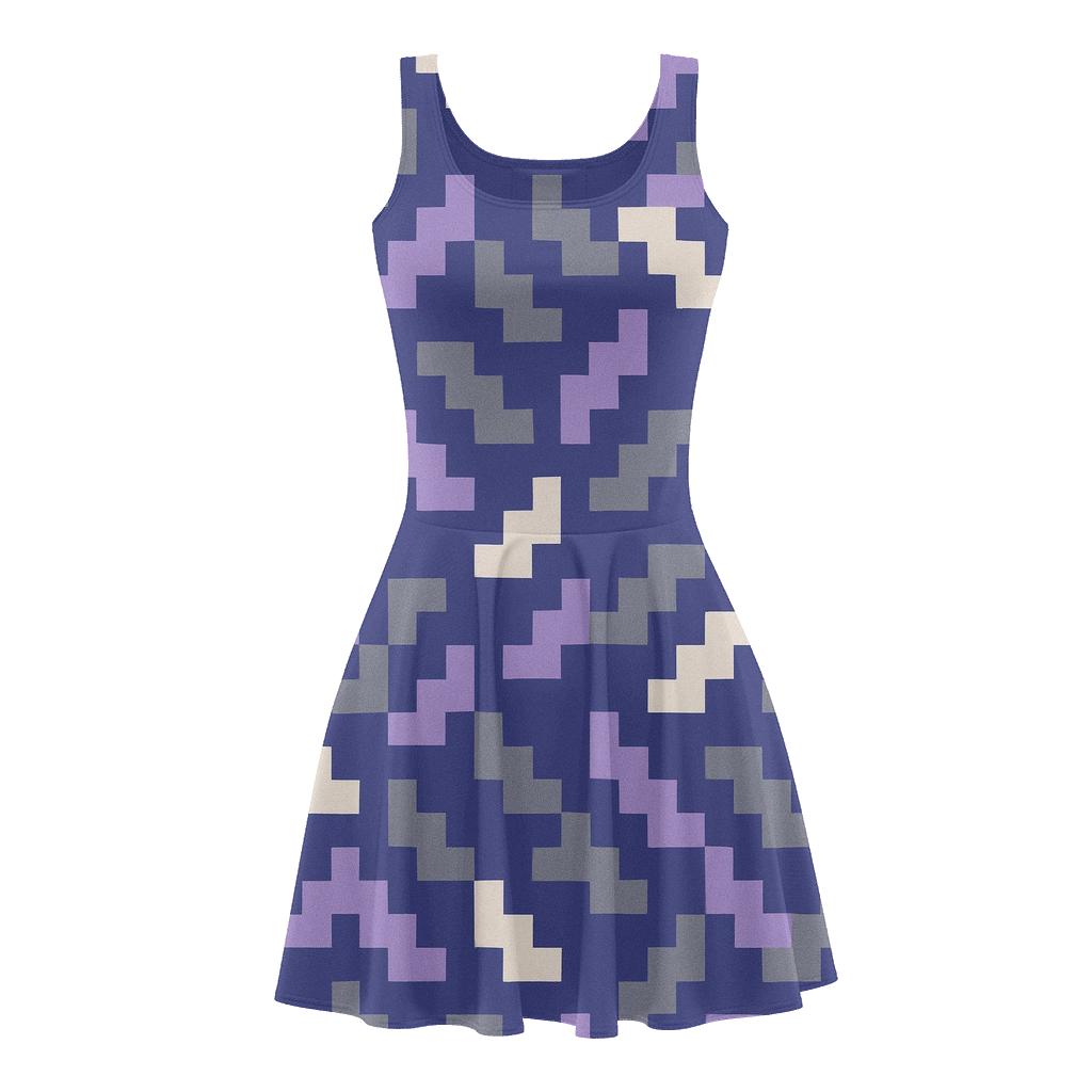 Staggered Pixel Step Cascade skater dresses for occasions