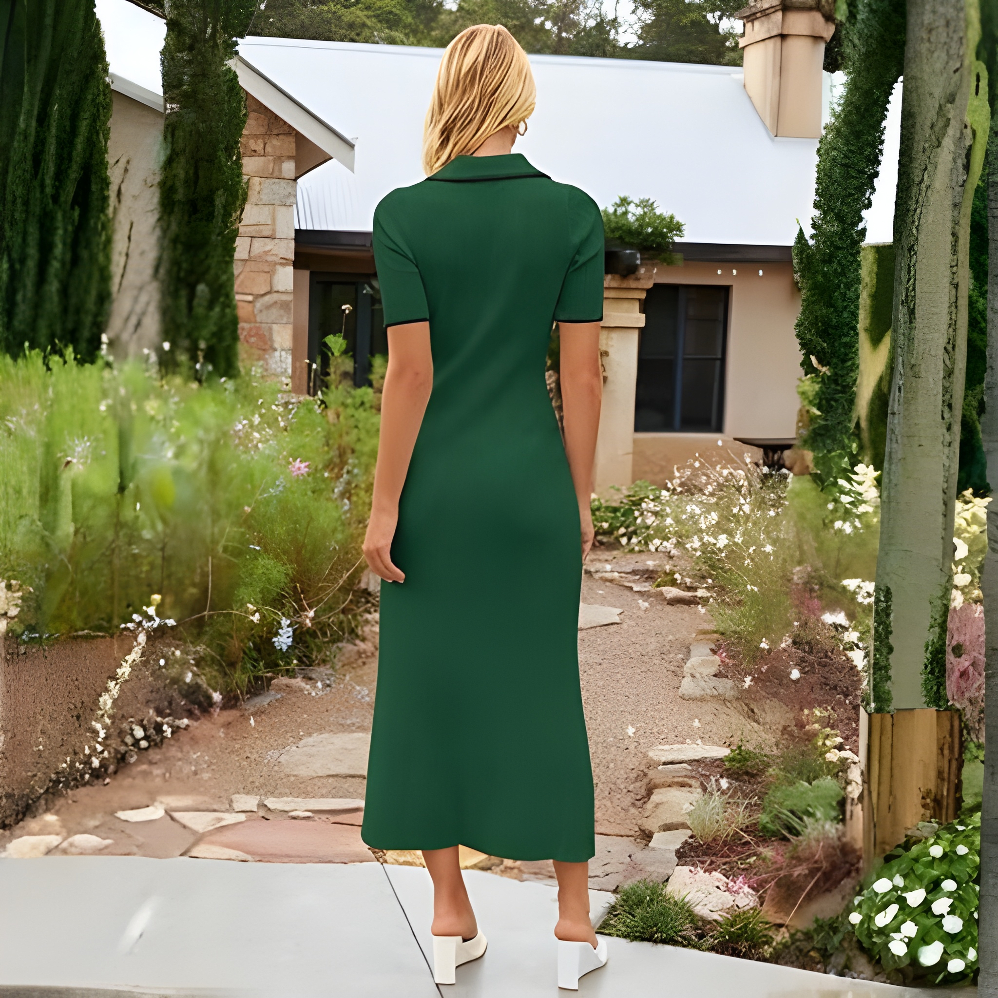 Spring And Summer Ribbed Button V Neck Bodycon Maxi Dresses  For Women