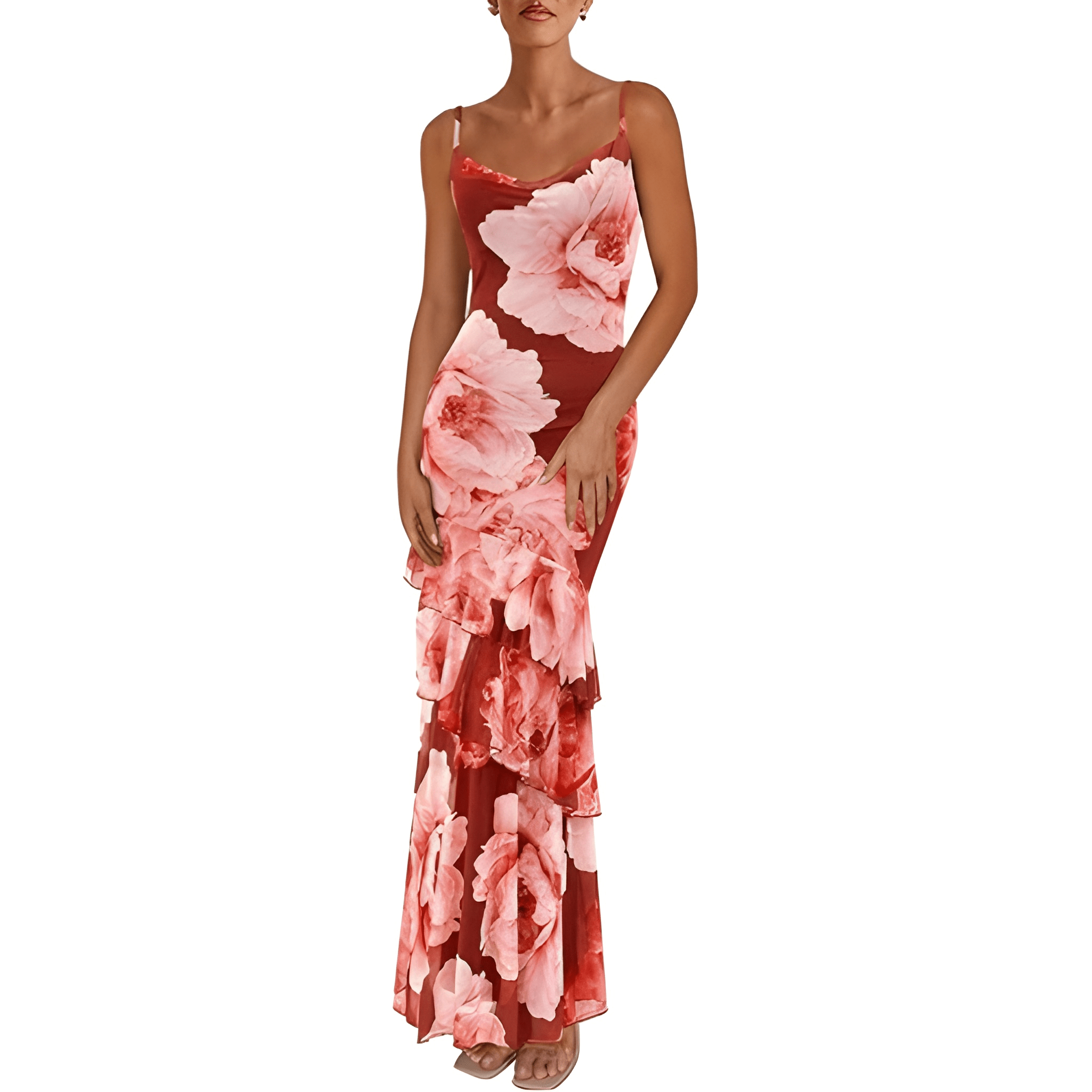 Summer Spring Tiered Floral Beach Maxi Dress Spaghetti For Women
