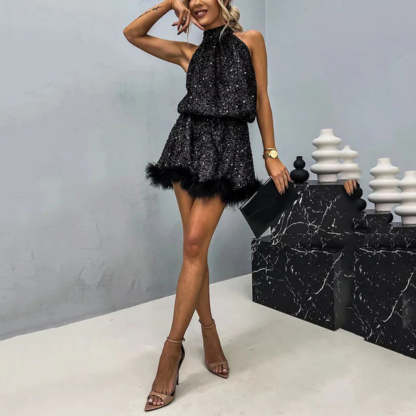 Sparkling Dress With Fluffy Feather Design