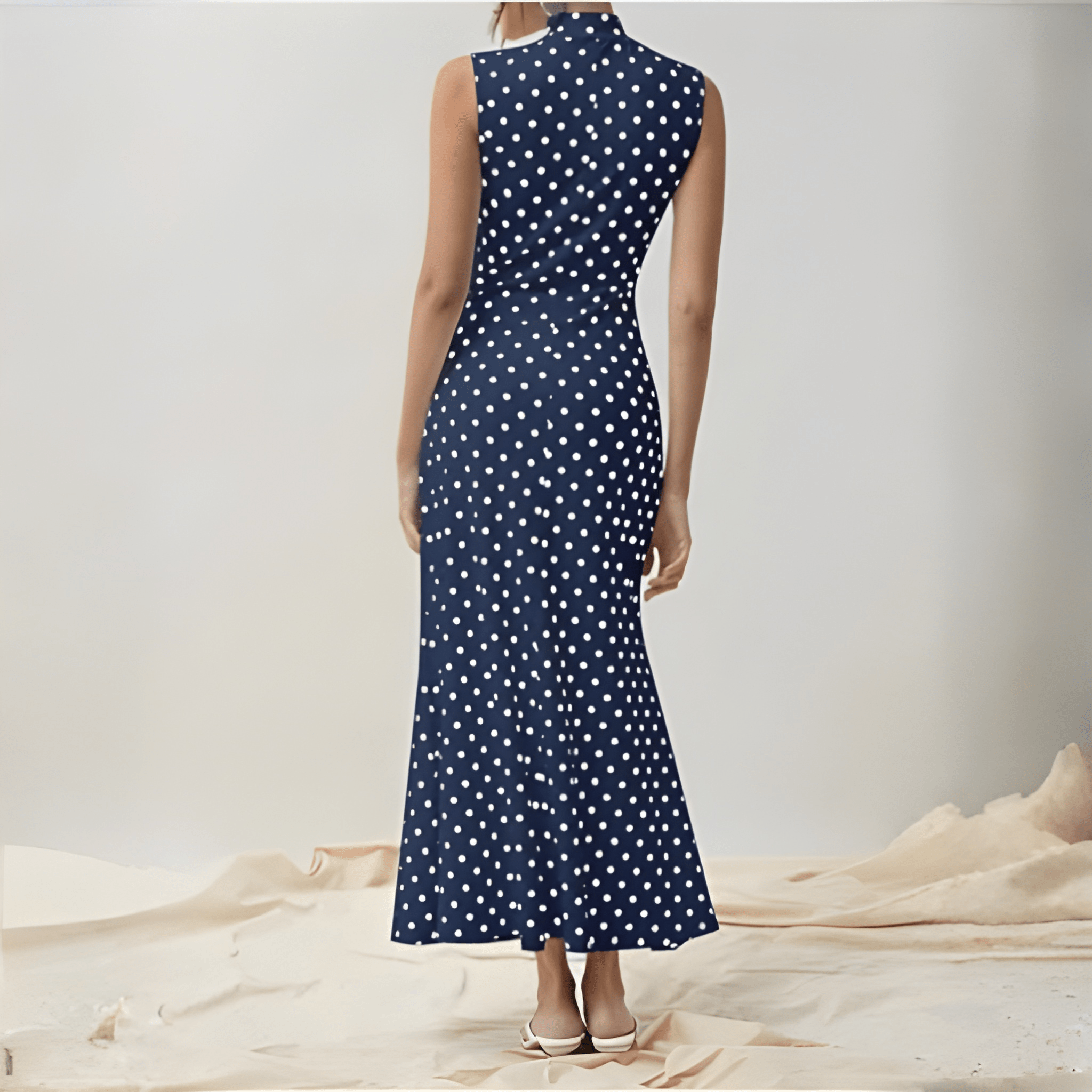 Vintage Themed Sleeveless Polka Dots Maxi Dresses For Women