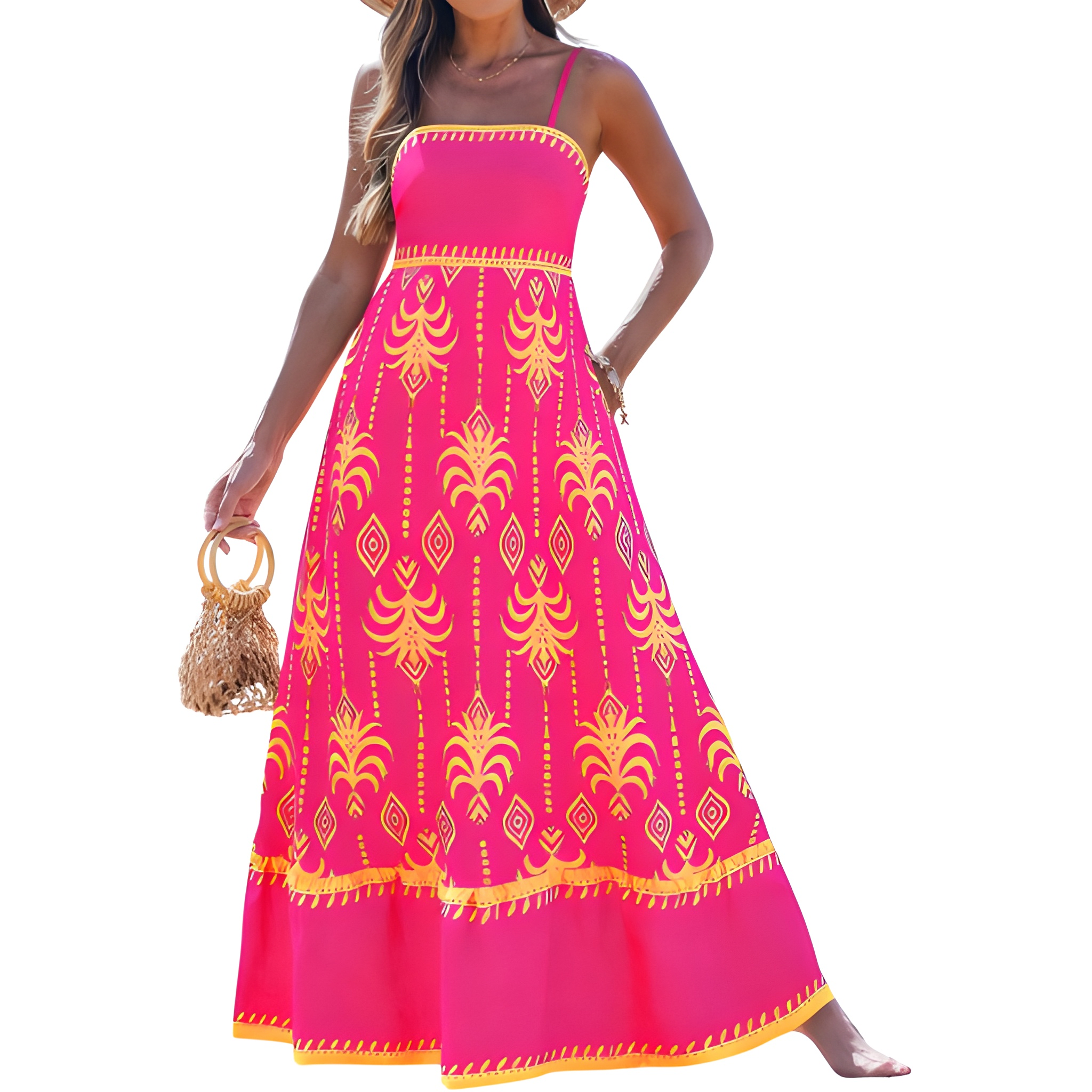 Summer Beach Boho Casual Spaghetti Strap Maxi Dress For Women