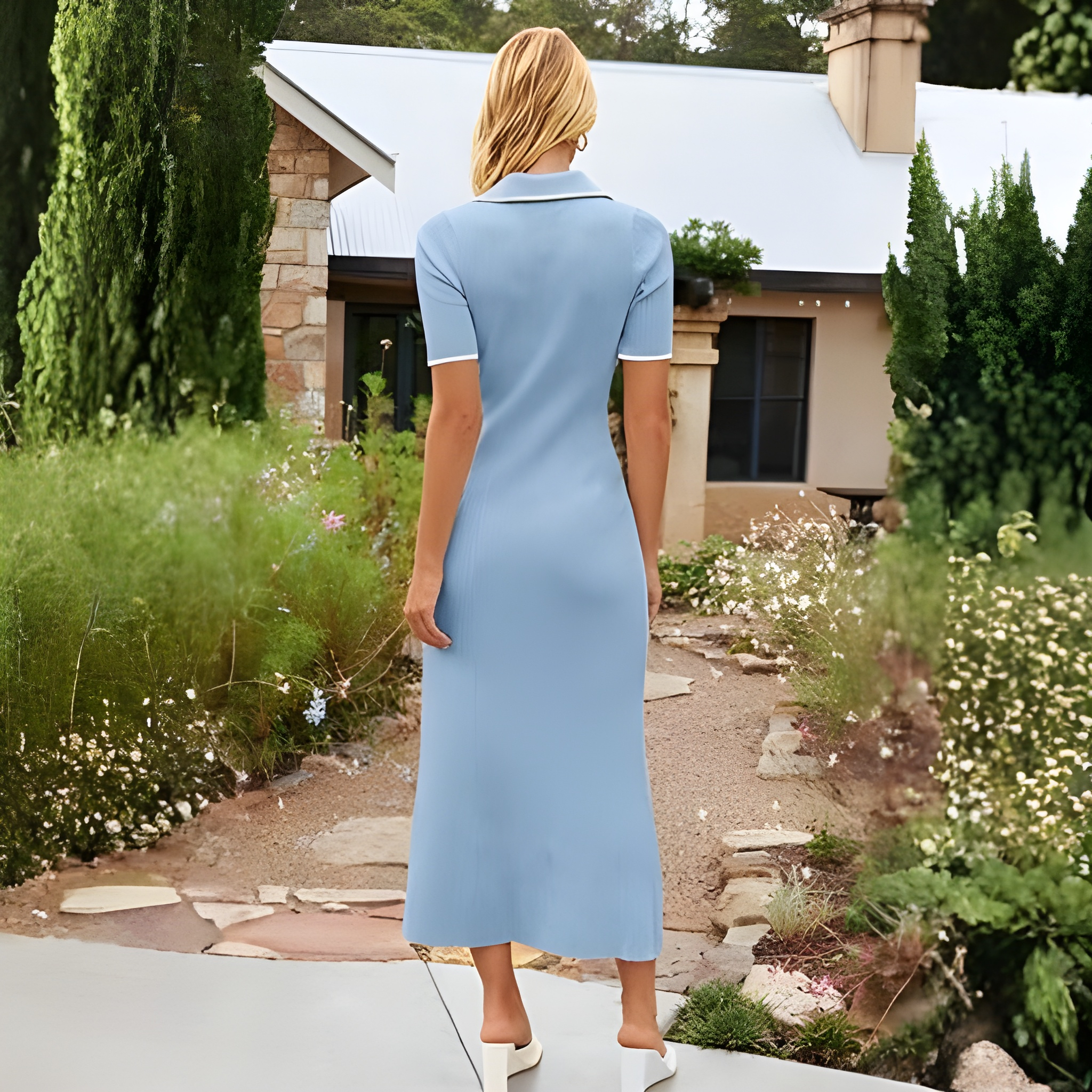 Spring And Summer Ribbed Button V Neck Bodycon Maxi Dresses  For Women