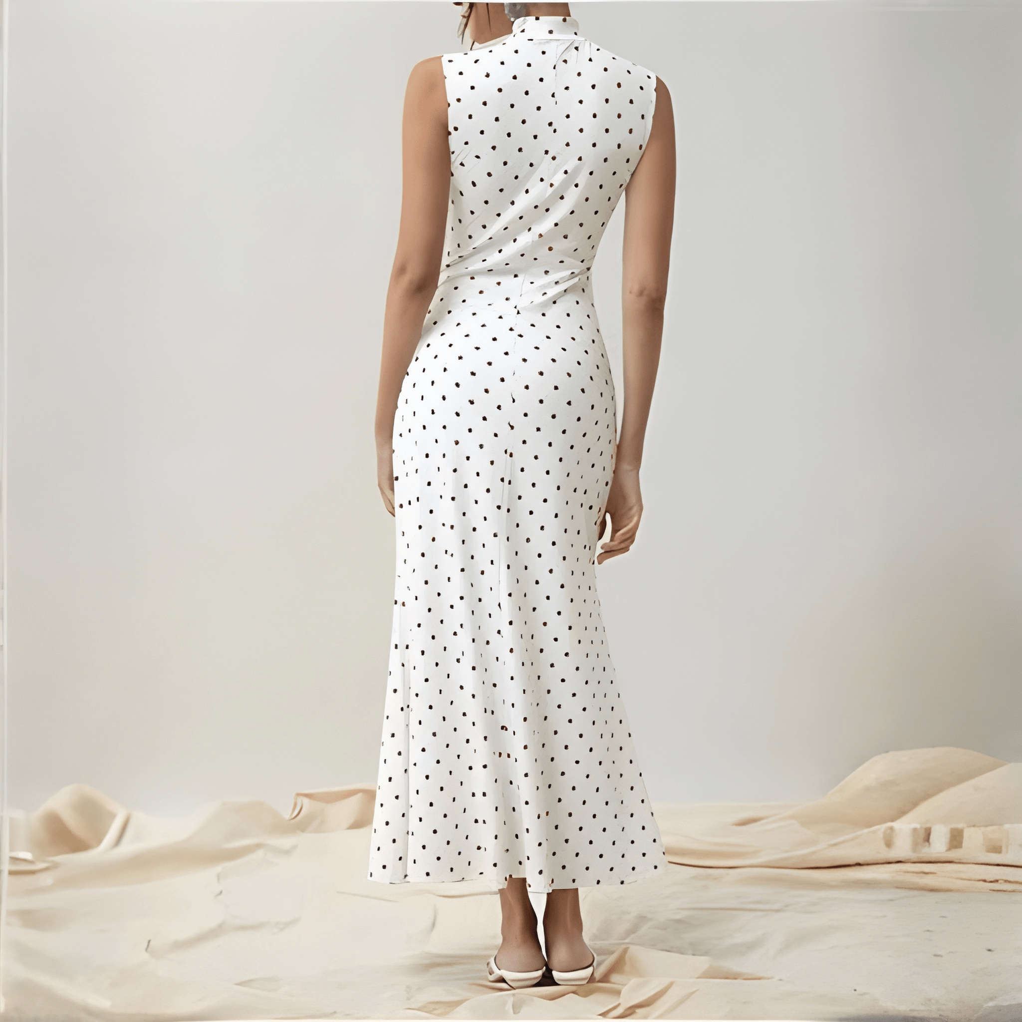 Vintage Themed Sleeveless Polka Dots Maxi Dresses For Women