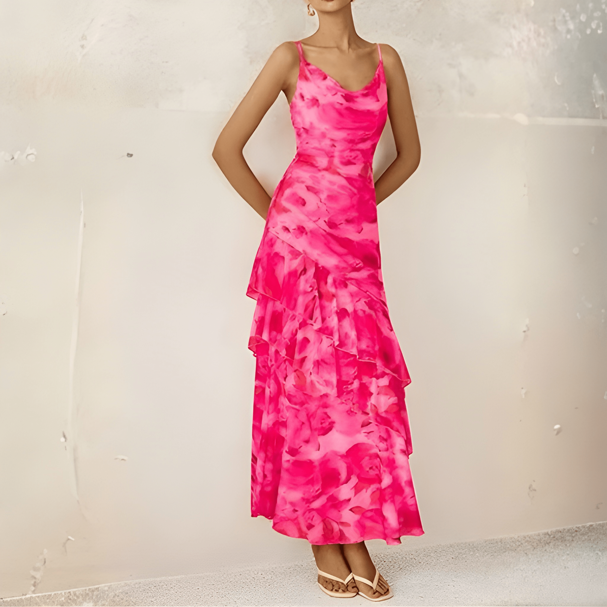 Summer Spring Tiered Floral Beach Maxi Dress Spaghetti For Women