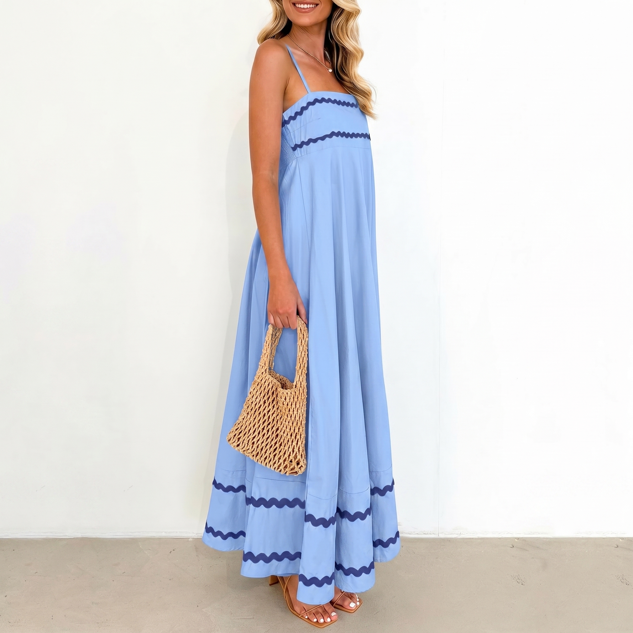 Summer And Casual Sleeveless Ruffle Spaghetti Strap Maxi For Women