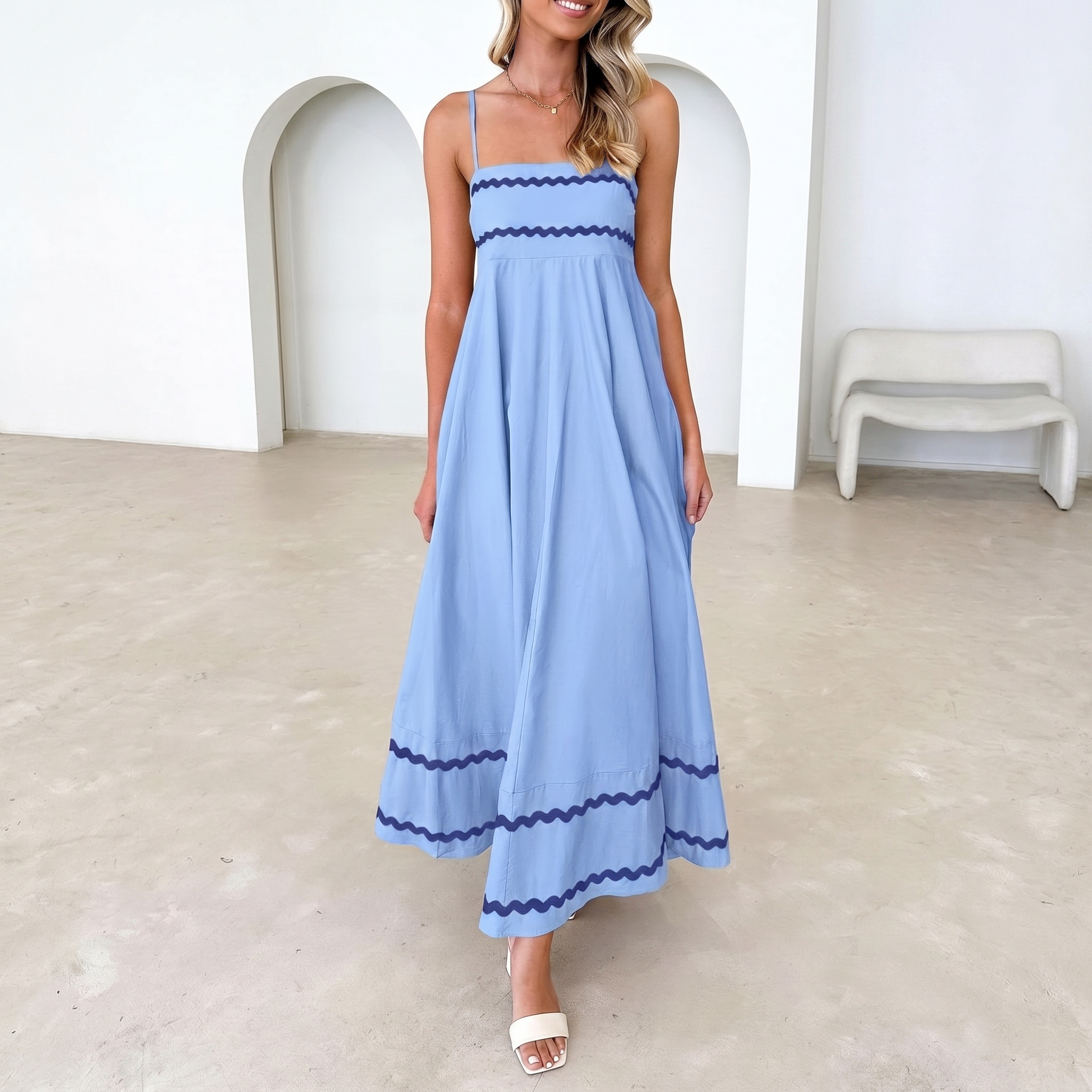 Summer And Casual Sleeveless Ruffle Spaghetti Strap Maxi For Women