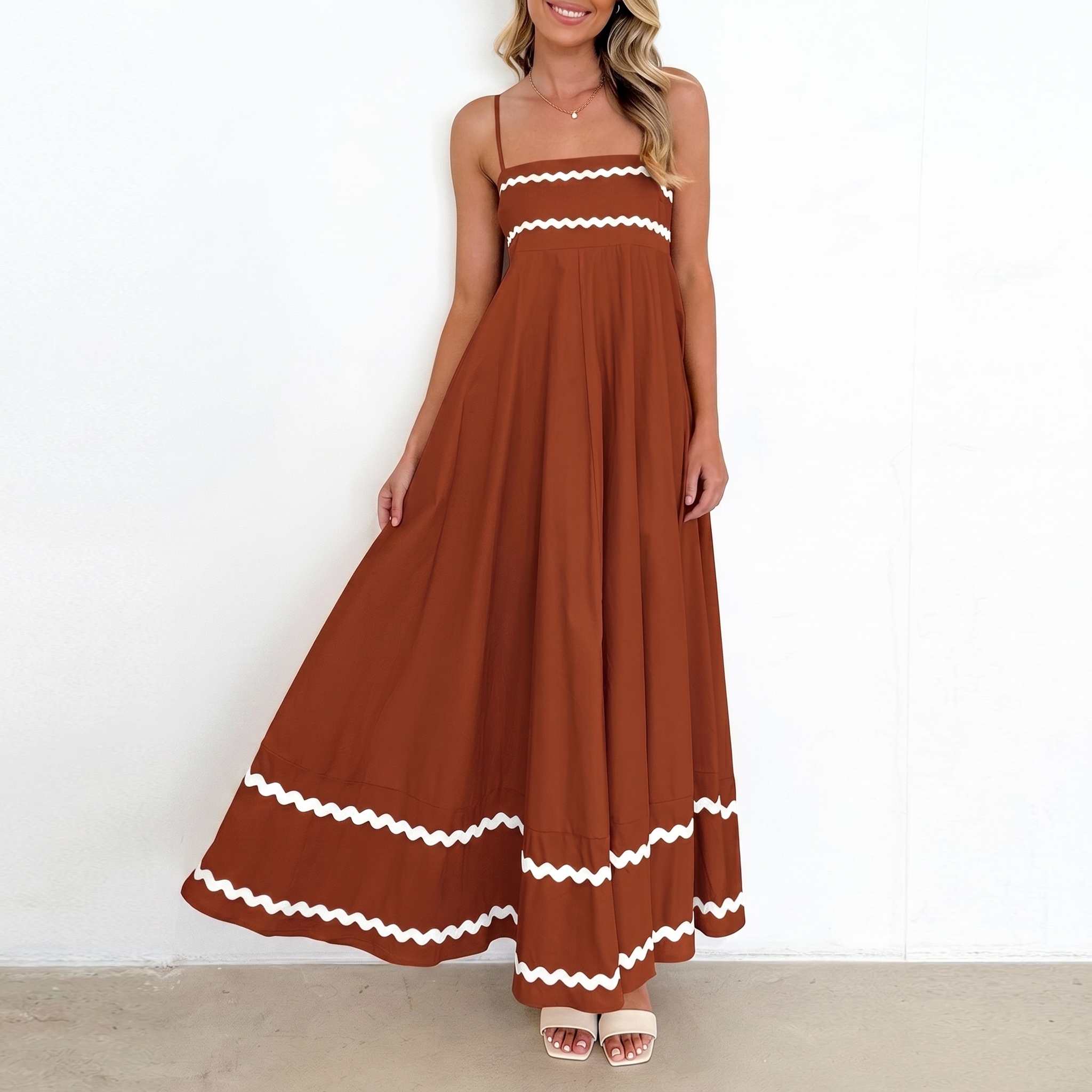 Summer And Casual Sleeveless Ruffle Spaghetti Strap Maxi For Women