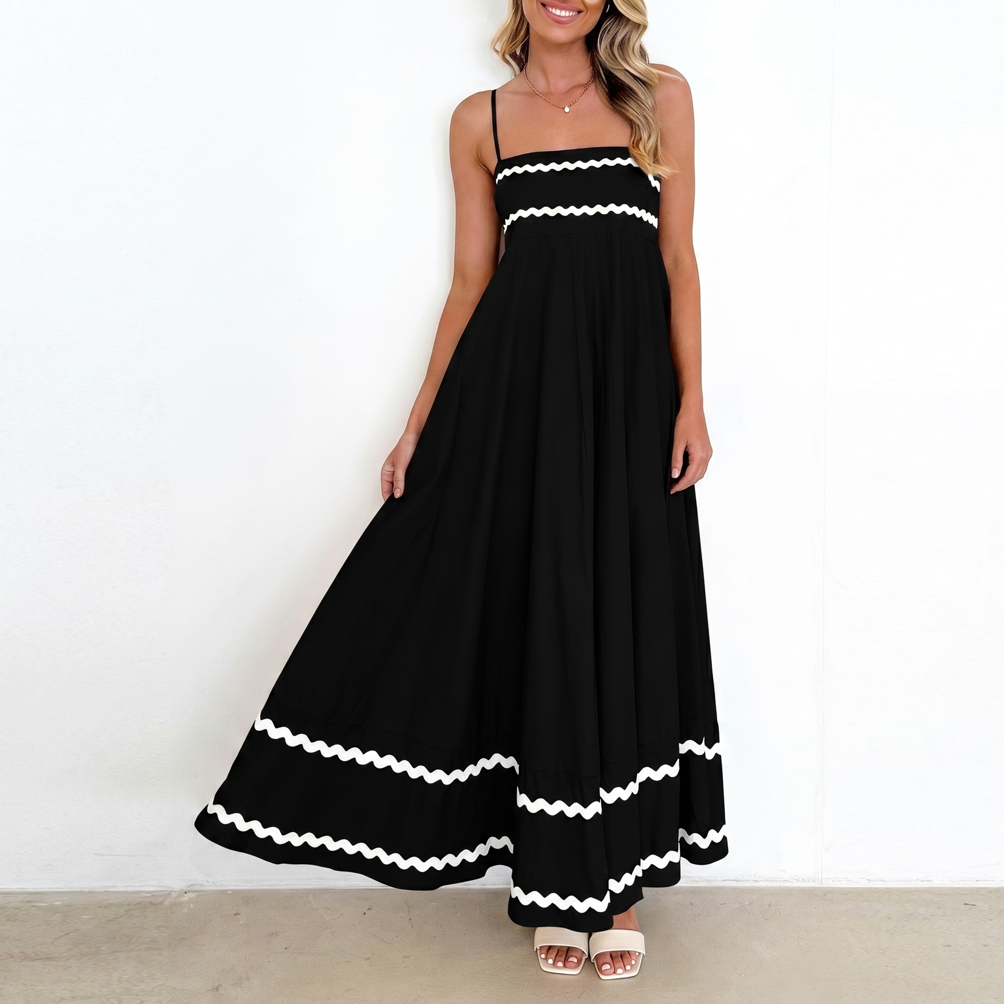 Summer And Casual Sleeveless Ruffle Spaghetti Strap Maxi For Women