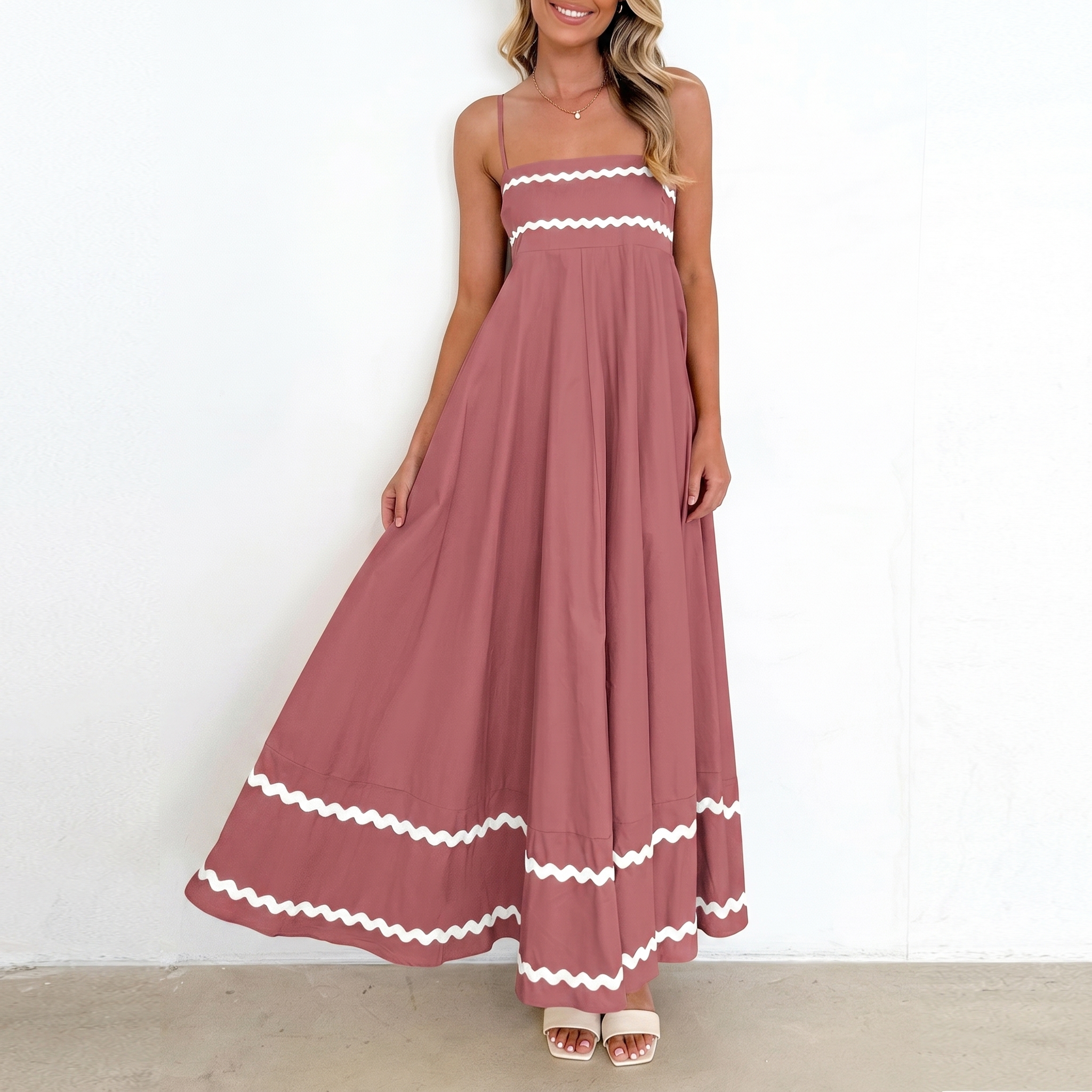 Summer And Casual Sleeveless Ruffle Spaghetti Strap Maxi For Women
