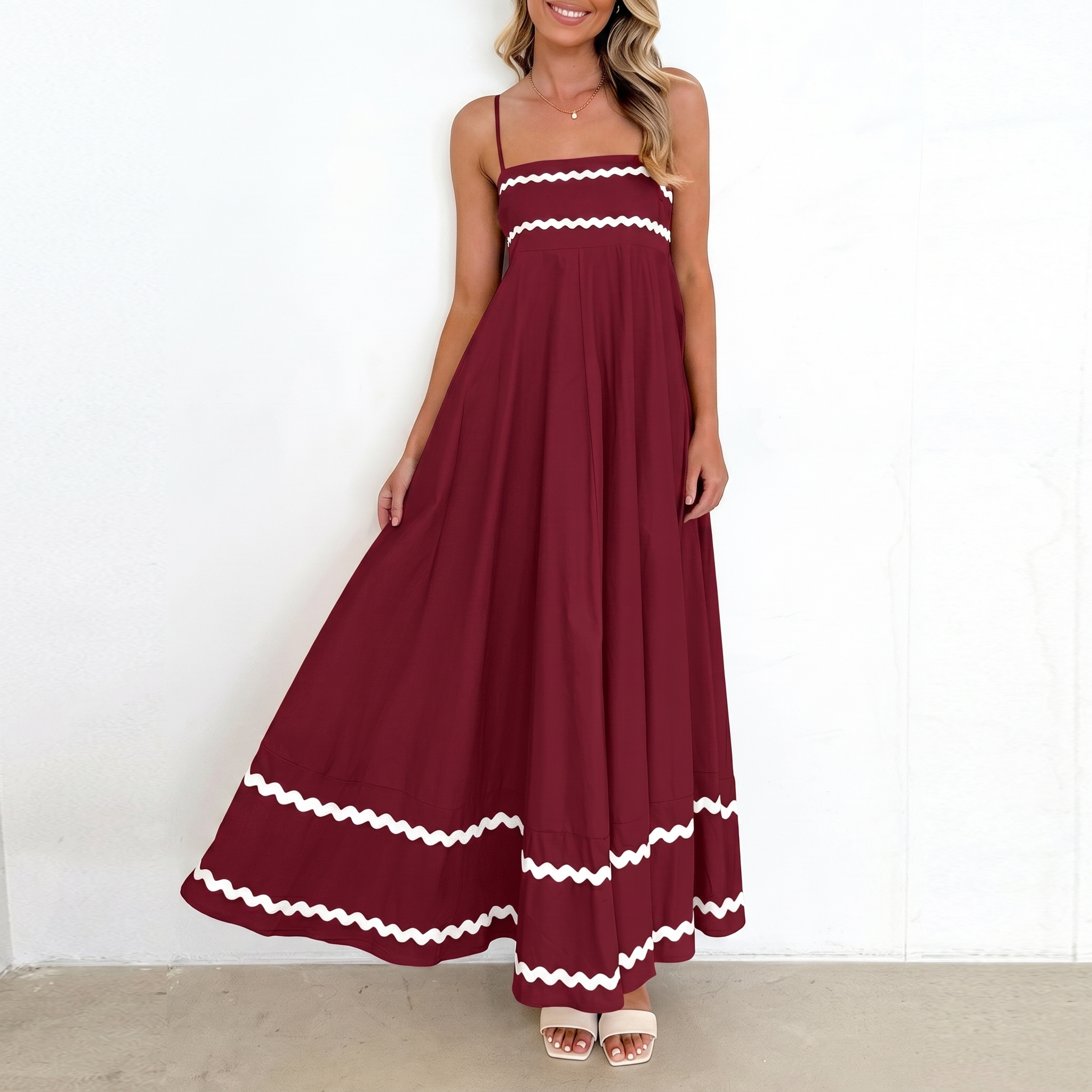 Summer And Casual Sleeveless Ruffle Spaghetti Strap Maxi For Women