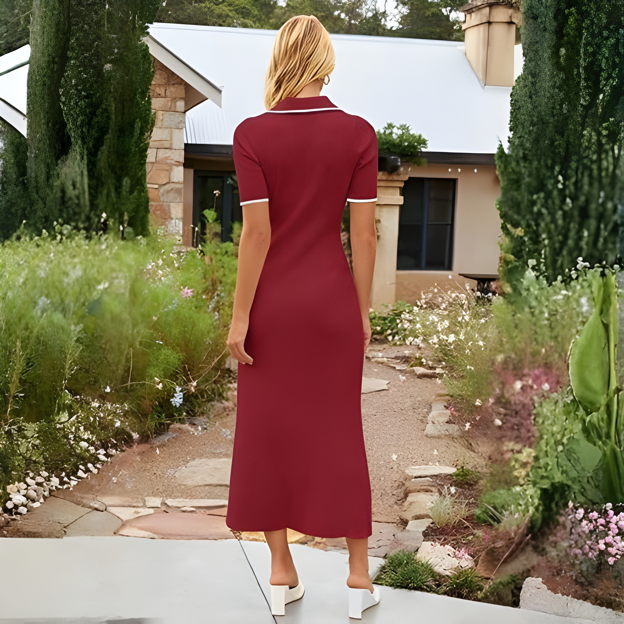 Spring And Summer Ribbed Button V Neck Bodycon Maxi Dresses  For Women