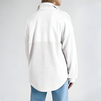 Casual Waffle Knit Half Zip Sweatshirt Pullover With Loose Fit For Women