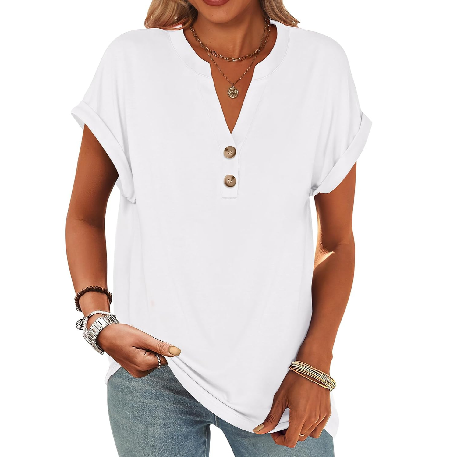 Casual Short Sleeve Henley Top For Women