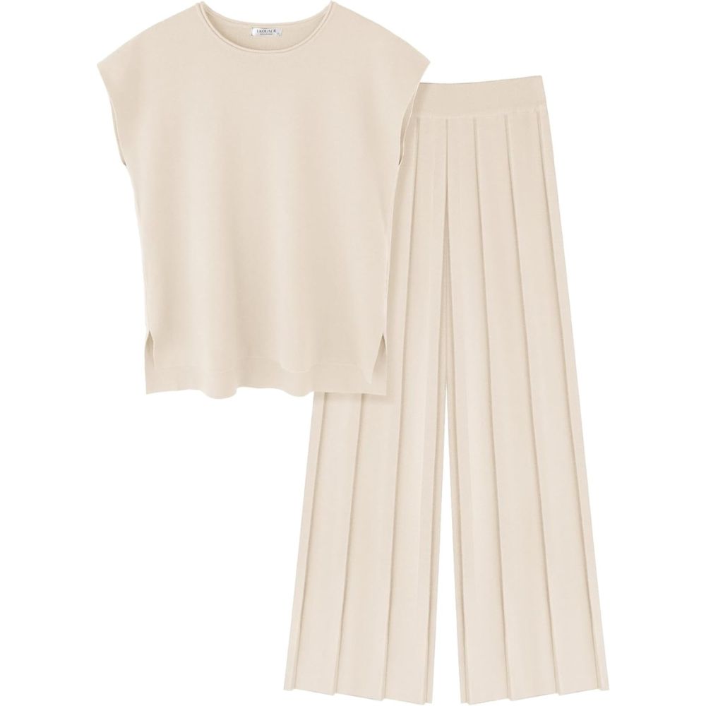 Lounge Sets for Women Two Piece Outfits Knit Cap Sleeve Tops Wide Leg 