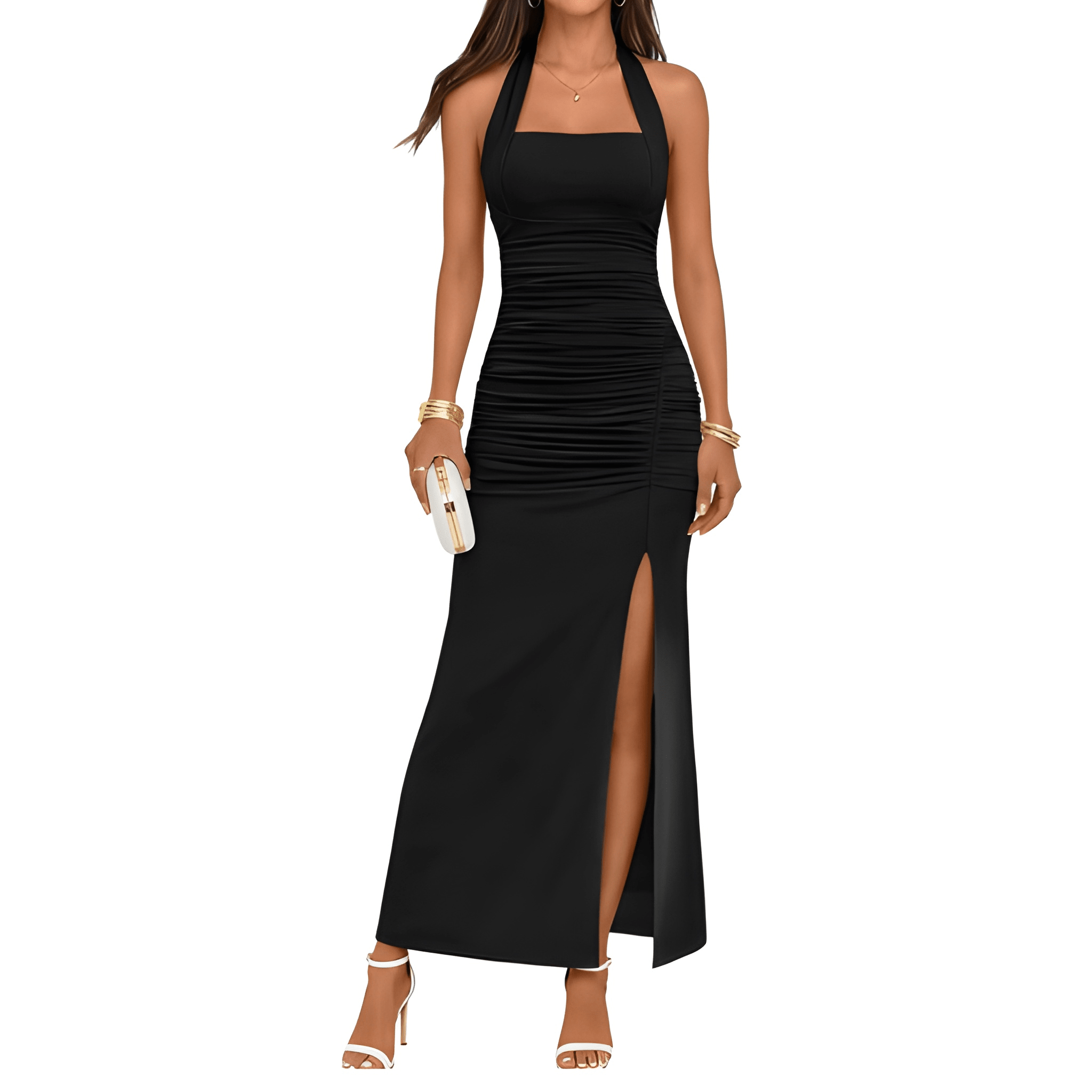 Summer And Halter Backless Sleeveless Ruched Beach Cocktail For Women