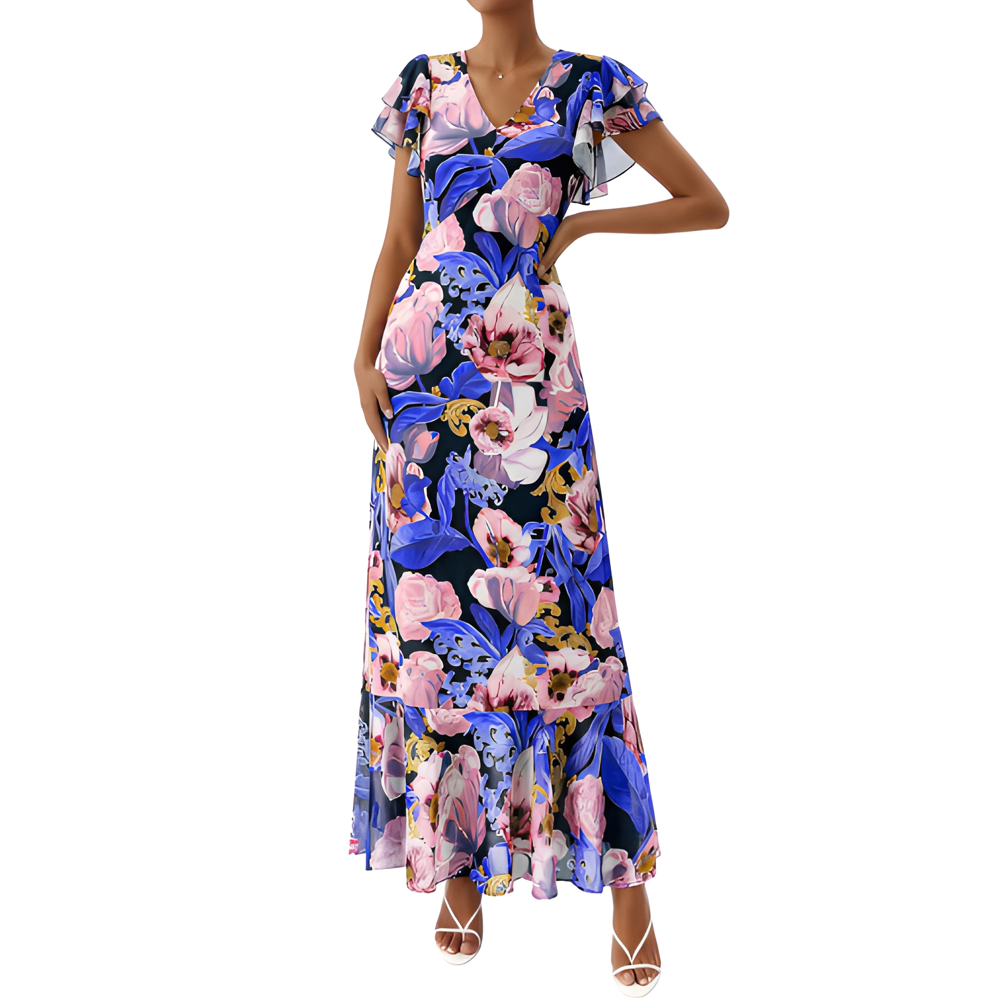 Spring And Summer Boho Floral Ruffle Beach Maxi For Women