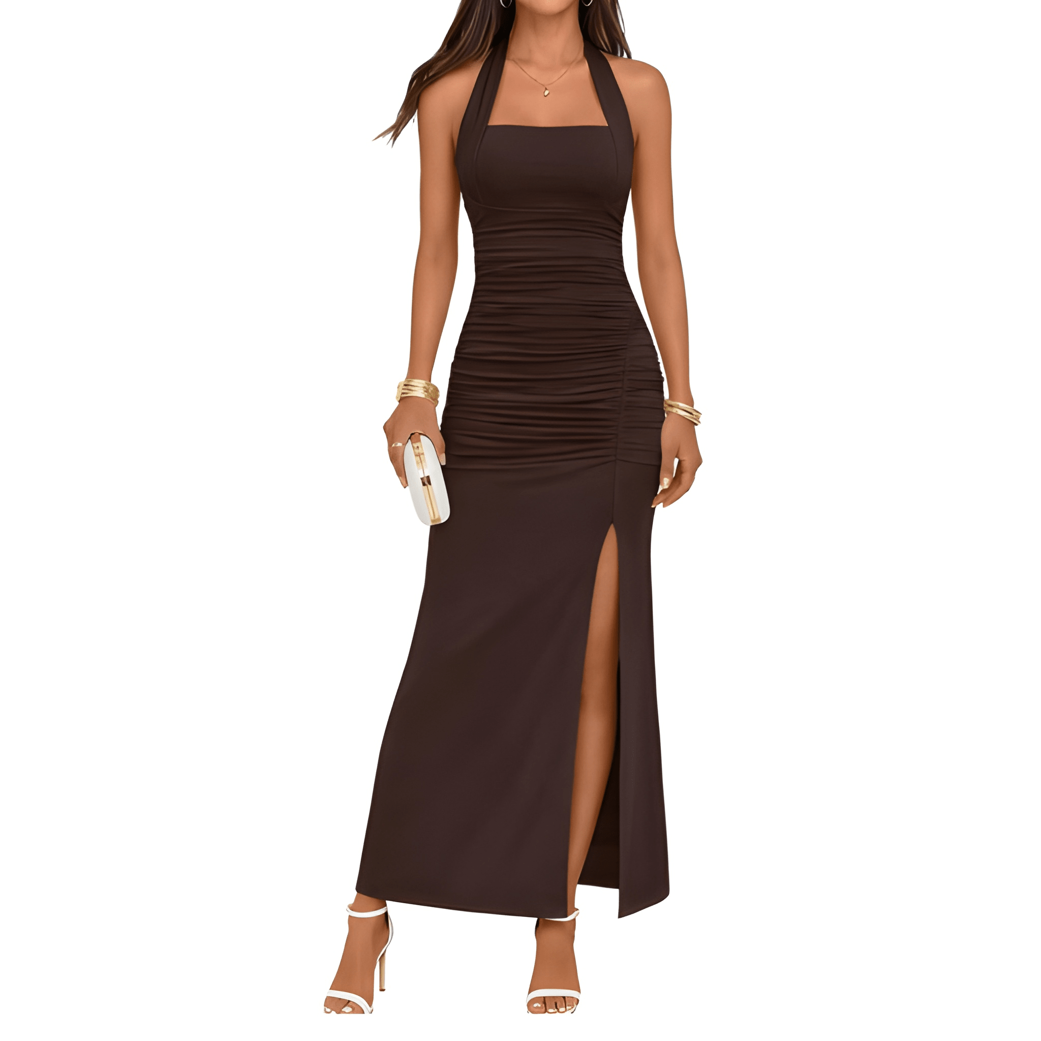Summer And Halter Backless Sleeveless Ruched Beach Cocktail For Women