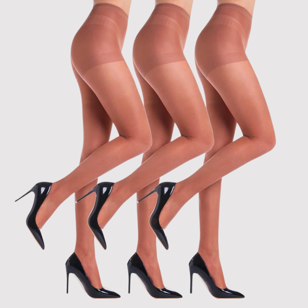 3 Pairs Women Sheer Tights 20D Control Top Pantyhose With Reinforced Toes