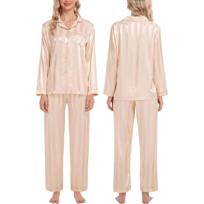 Striped Satin Pajama Set – Elegant and Comfortable Loungewear-Secret Slim Wear