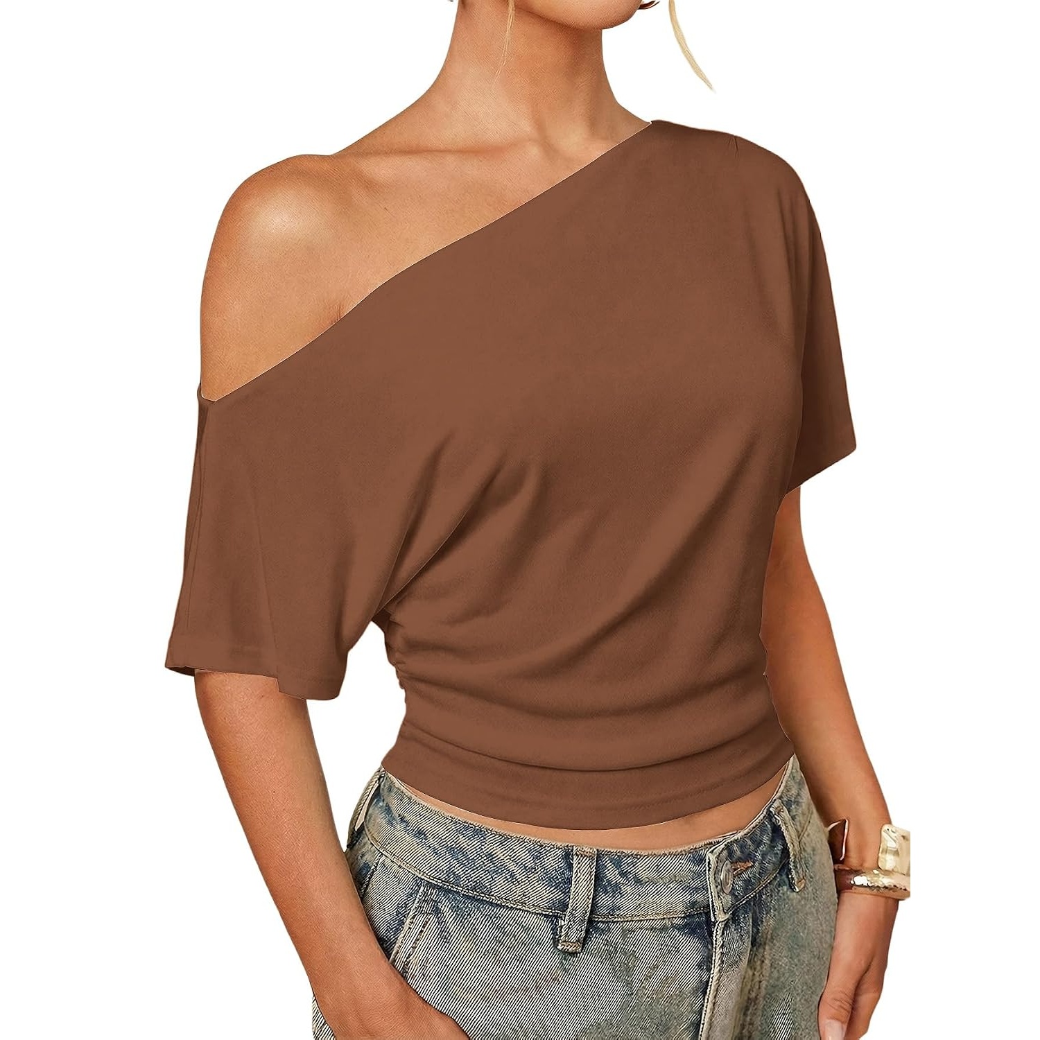Asymmetrical Crop Sleeve Top For Women