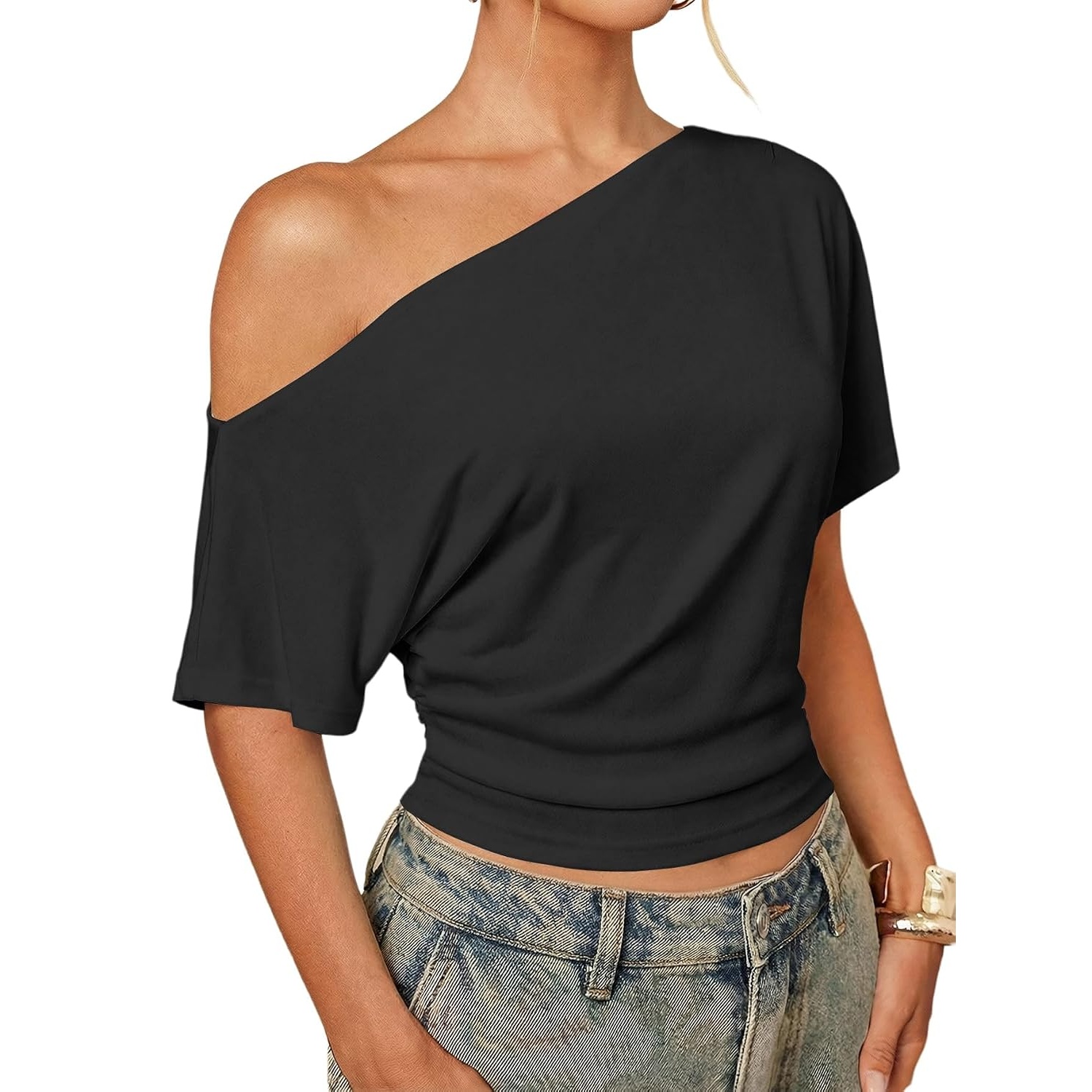 Asymmetrical Crop Sleeve Top For Women