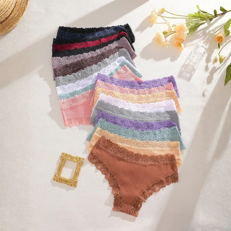 Cotton Panties Lace Low Rise Basic Brazilian Bikini Cute Panties Soft Breathable