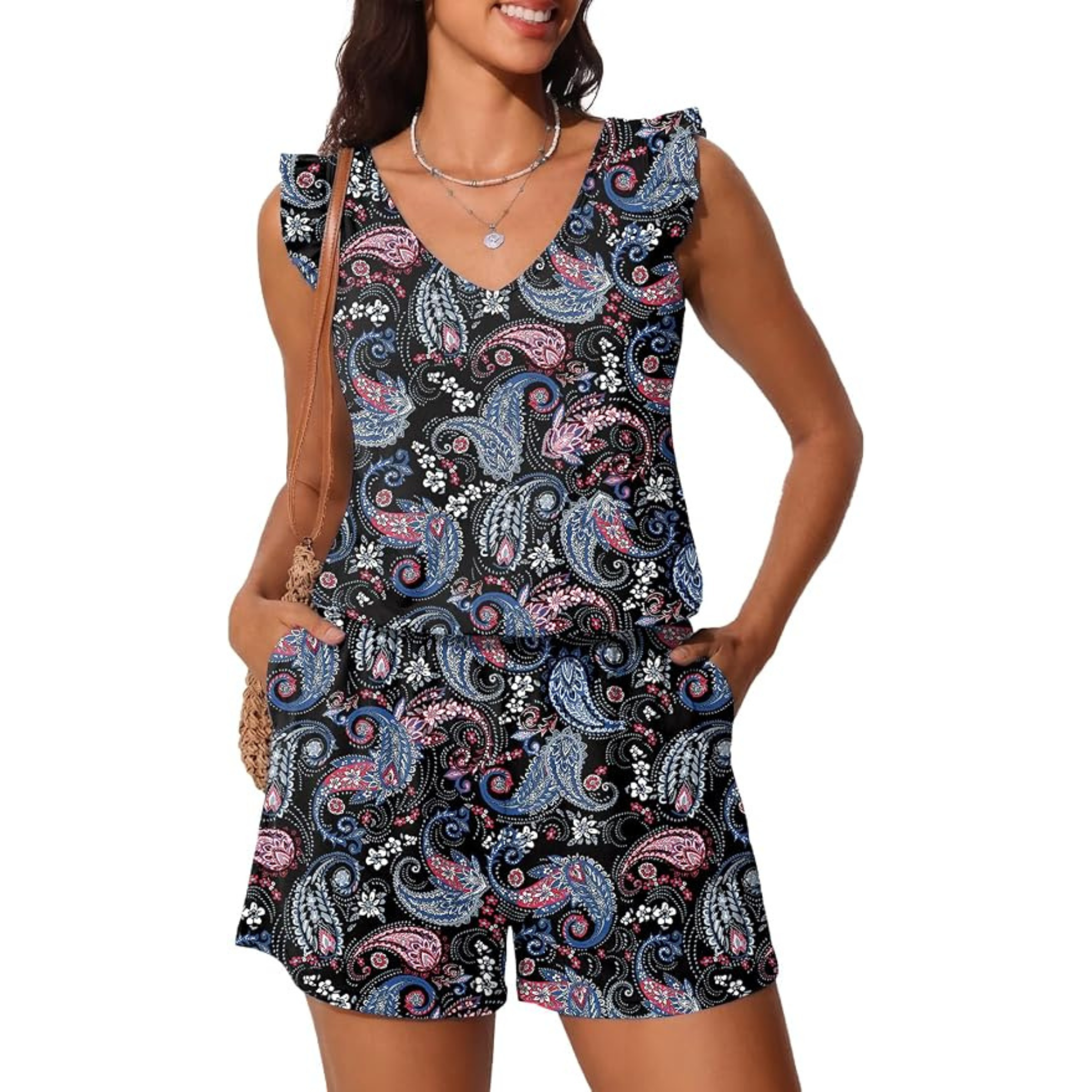 Ruffle Design One Piece Bathing Swimsuit With Pockets For Women