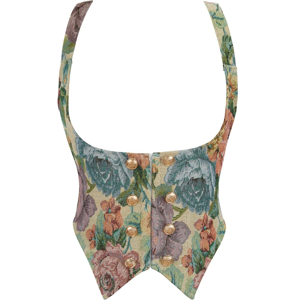 Vintage Floral Print Underbust Corset Top For Women