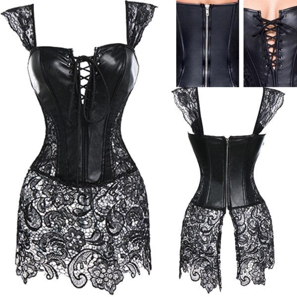 Lace Up Punk Corset – Stylish Faux Leather Bustier Top-Secret Slim Wear
