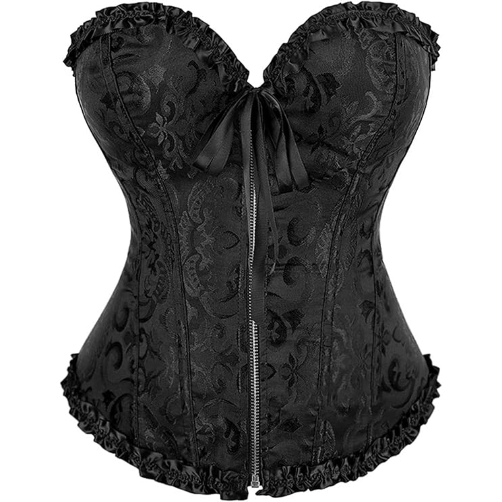 Satin Lace Up Floral Overbust Corset Top for Women