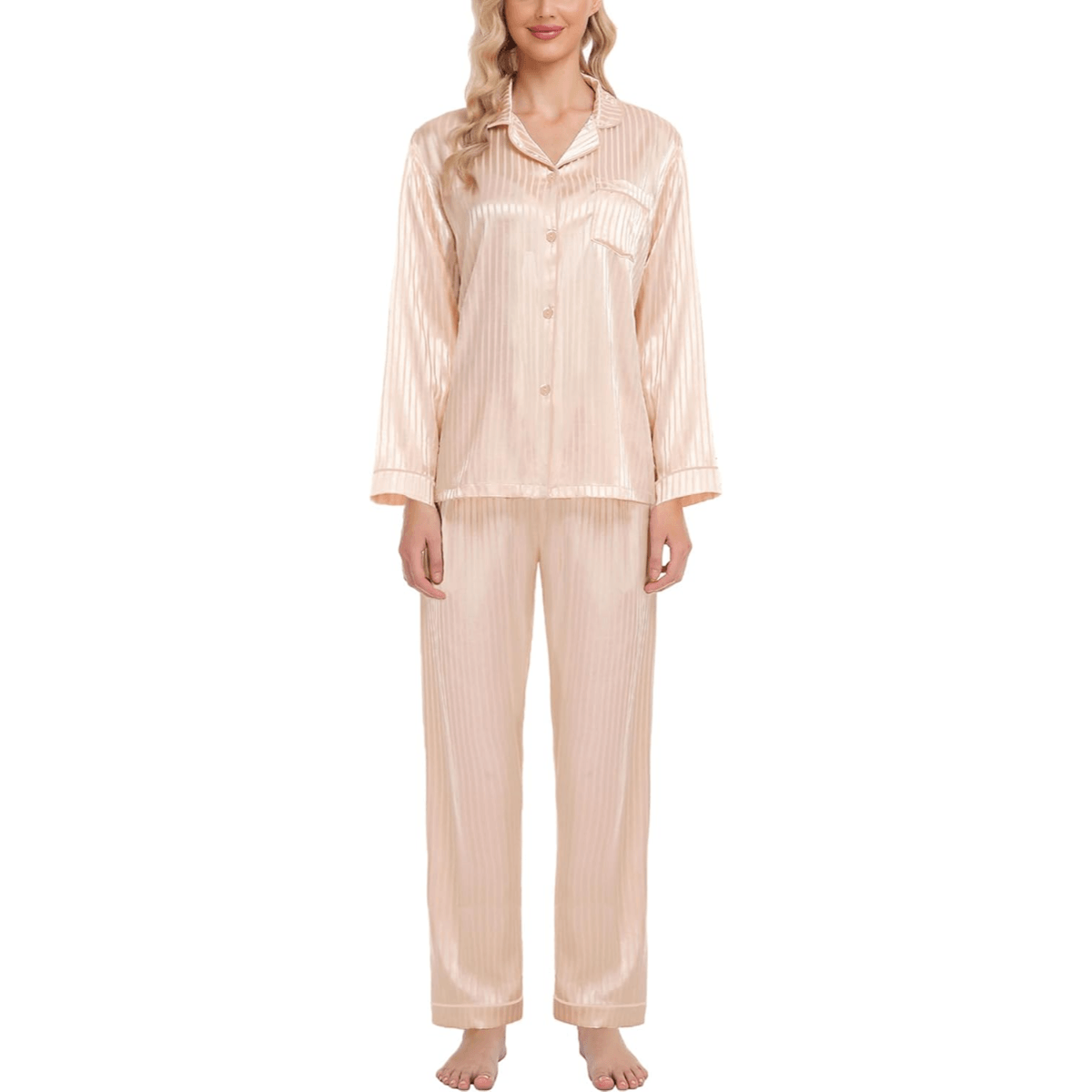 Striped Satin Pajama Set – Elegant and Comfortable Loungewear-Secret Slim Wear