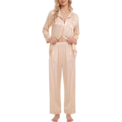 Striped Satin Pajama Set – Elegant and Comfortable Loungewear-Secret Slim Wear