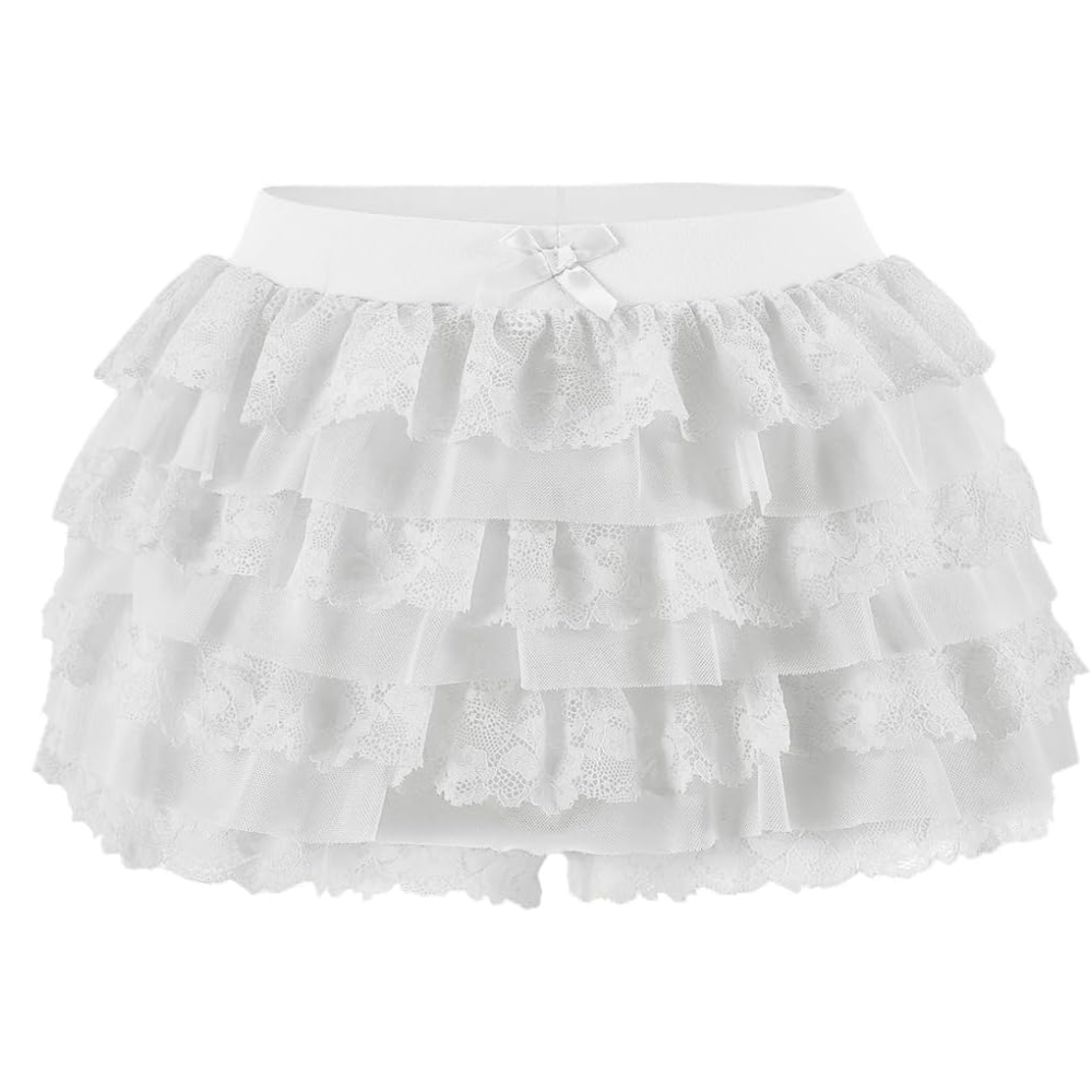 Lolita Inspired Ruffle Shorts with Lace Layered and Pumpkin Silhouette for Women