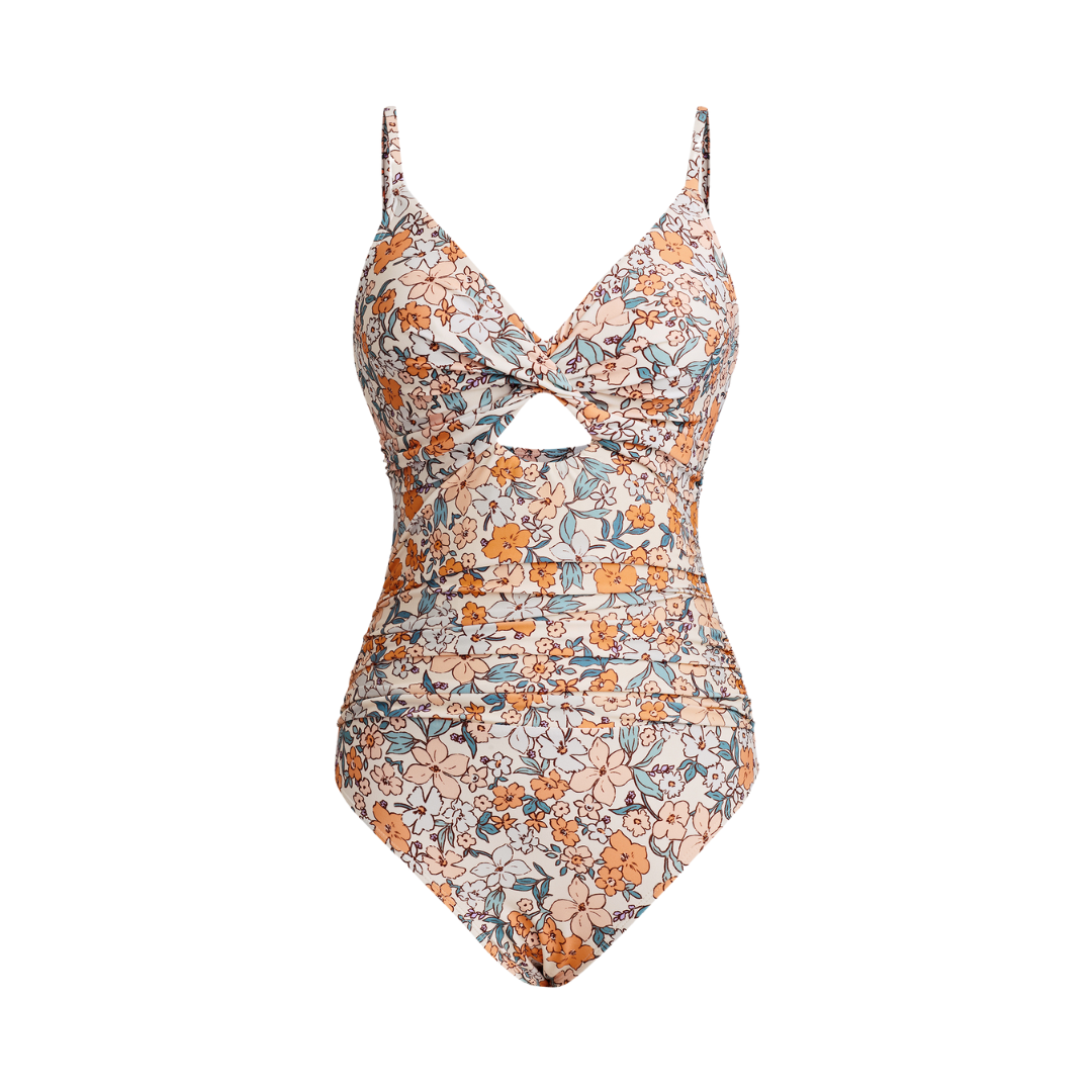 Women's Ditsy Wrapped Cutout One-Piece-Secret Slim Wear