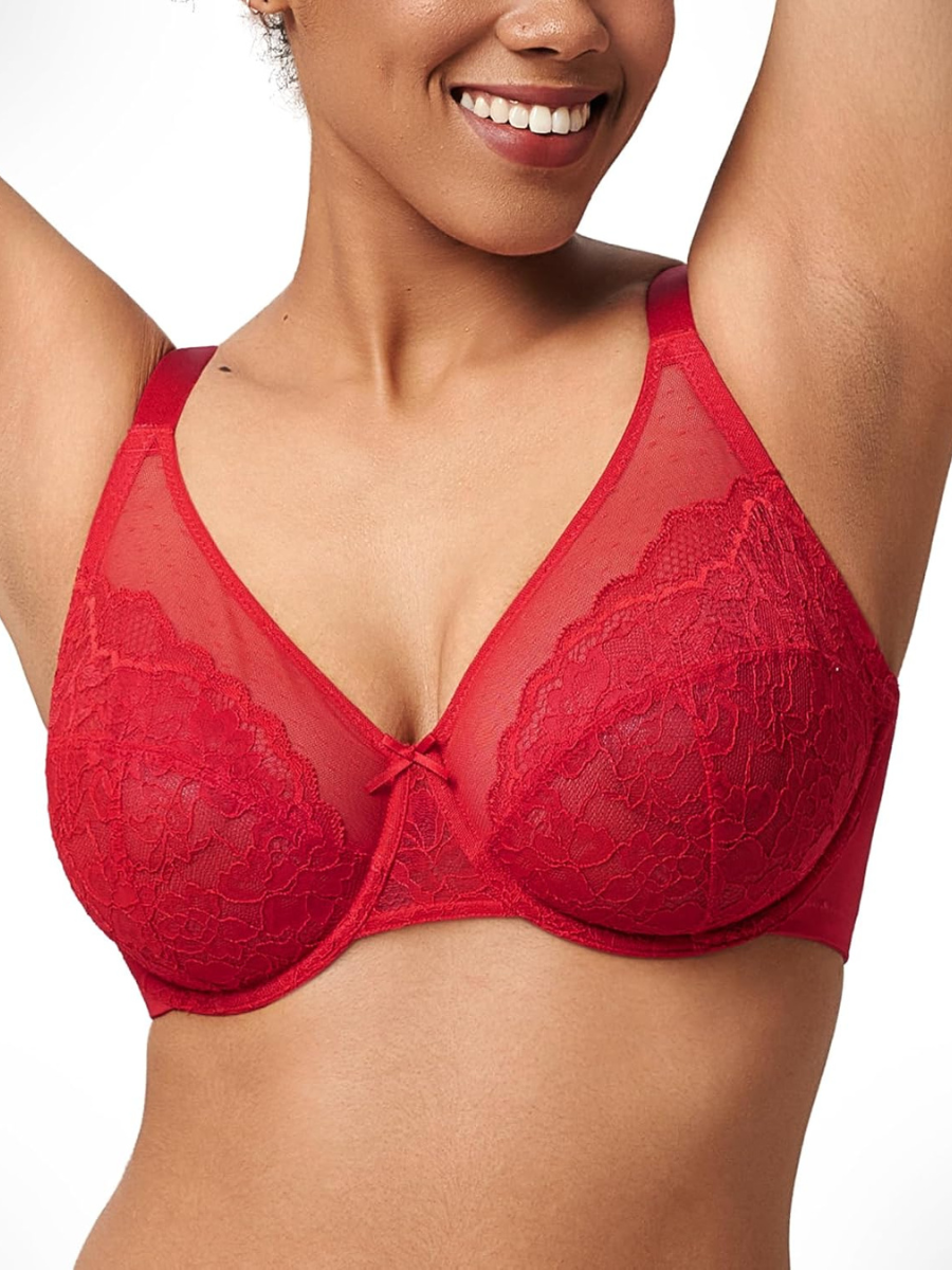 Minimizer Bra Lace With Full Coverage With Wide Strap Underwire Support-Secret Slim Wear